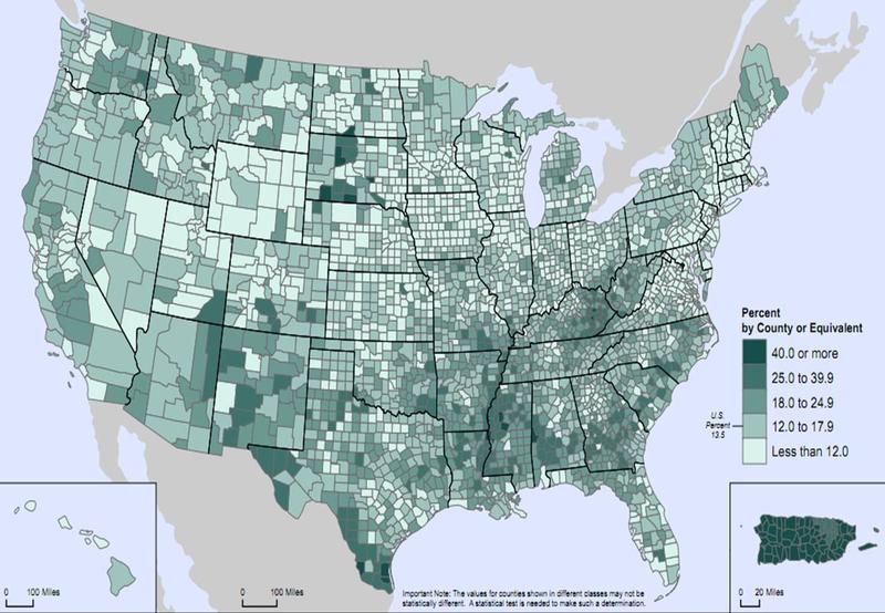 US Census map of poverty rates from the ACS 2005-2009